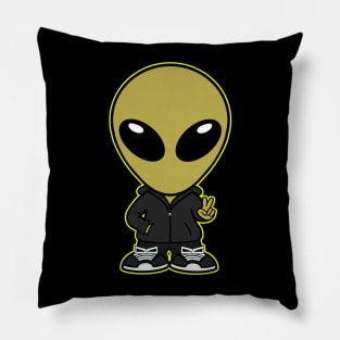 Space Alien Extraterrestrial Peace Hand Sign (Yellow) Pillow