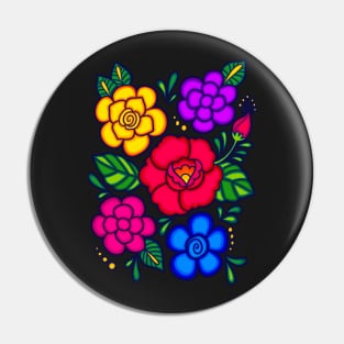 Mexican Embroidered Flowers Pin