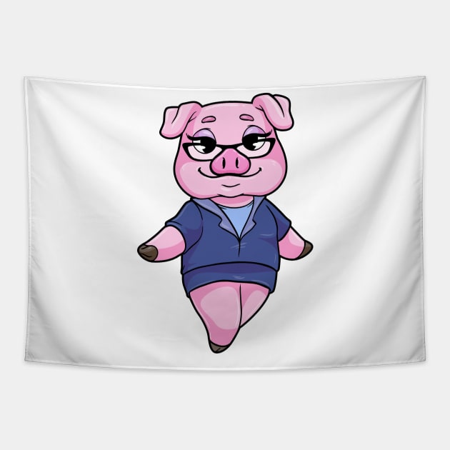 Pig as Secretary with Glasses Tapestry by Markus Schnabel