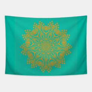 Golden & Teal Mandala Design Tapestry