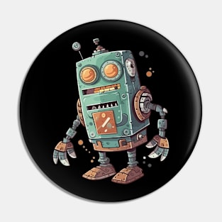 Robot, Silly Cartoon Green And Brown Robot Illustration Pin