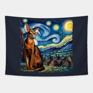 Abyssinian Starry Night Inspired - Artistic Cat Tapestry