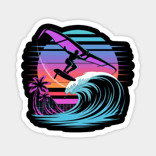 Cool WingFoil Surf Design – Retro Vaporwave Surfing Art Magnet