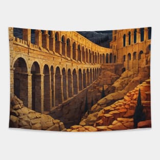 Aqueduct of Segovia Starry Night Spain Travel Tourism Retro Vintage Art Tapestry