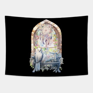 Owl Arch Flowers Tapestry