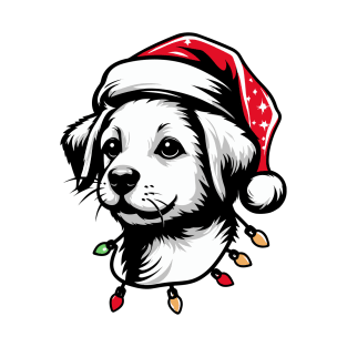 Adorable Dog Christmas Lights Santa Hat T-Shirt