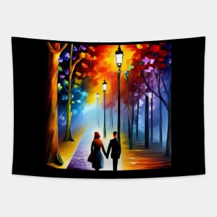 Couple Nighttime Walk Tapestry