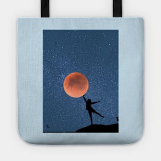 Galaxy and Moon Oneness Blue Graphic Tote