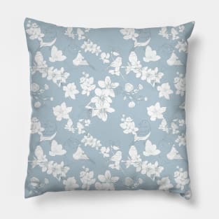 Flowers pattern with Birds in pastel color line art. Pillow