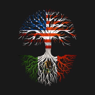 American Grown Mexican Roots Tree Mexico Flag Usa Flag T-Shirt