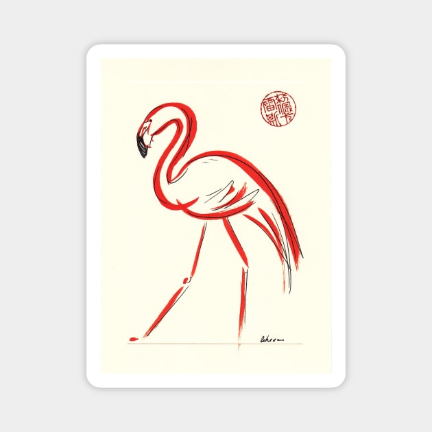 Flamingo - original watercolor painting - sumie Magnet by tranquilwaters