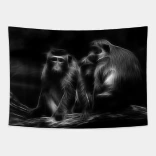 monkey family, black and white Tapestry