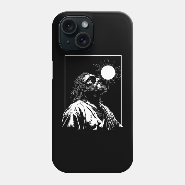 Silhouette of Jesus Wearing Glasses Looking Up at Solar Eclipse Phone Case by TeeTrendz