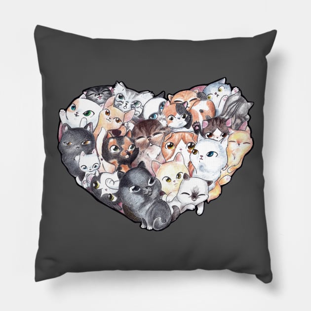 Heart Full of Kitties Pillow by LyddieDoodles