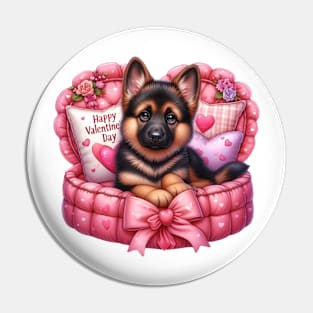 Valentine German Shepherd Dog in Bed Pin