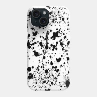 Black and White Pattern Paint Splats, Birds, Twigs Phone Case