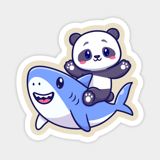 Cute Panda With Cute Shark Cartoon Magnet by Catalyst Labs