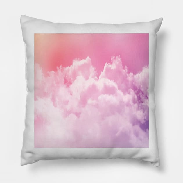 Pink fluffy cotton candy glow on cute and girly clouds Pillow by laverdeden