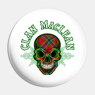 Scottish Clan MacLean Tartan Celtic Skull Pin