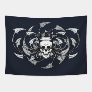 Skull with Crown Engraving Emblem Tapestry