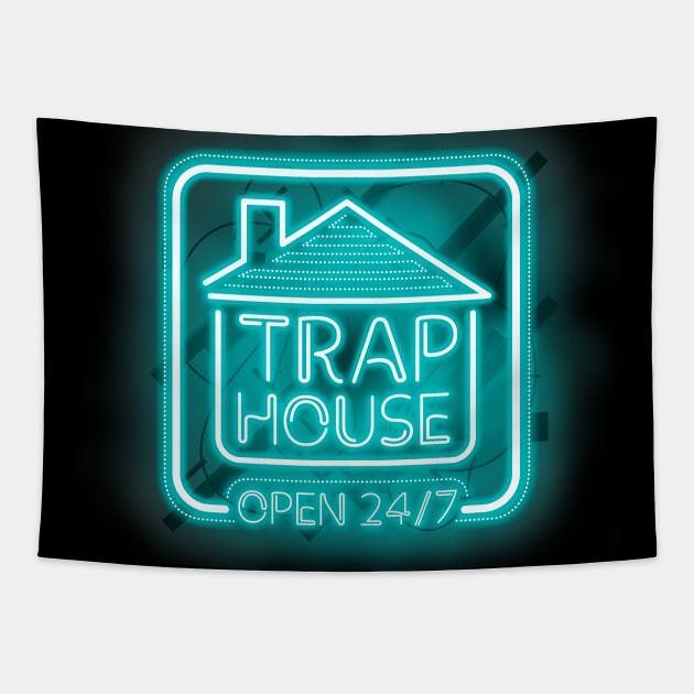 Trap House Open 24/7 - Light Blue Tapestry by TraphouseTapestry