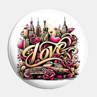 New York Love - Chic Urban Art Tee with Statue of Liberty and Cityscape Pin