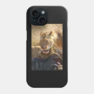 Lions at a Wilderbeest Kill, Maasai Mara, Kenya Phone Case