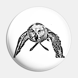 Owl in flight, black and white Pin