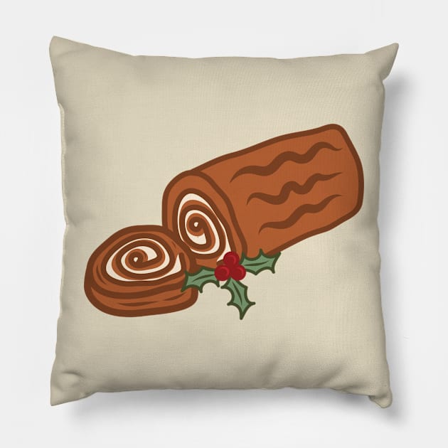 Cozy Retro Yule Log Holly Berry Vintage Aesthetic Pagan Christmas Pattern Pillow by retroyule