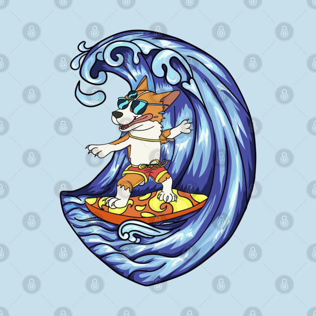 Surfing Corgi art by MiaArt365