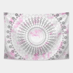 Geometric Silver/Pink Spiral Tapestry