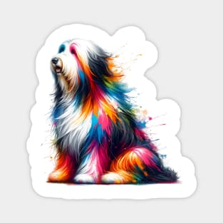 Colorful Artistic Bearded Collie in Paint Splash Style Magnet