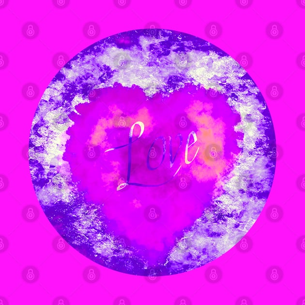 PINK LOVE HEART CIRCLE, PURPLE AND PINK, HANDWRITTEN WORD LOVE by danitacreate