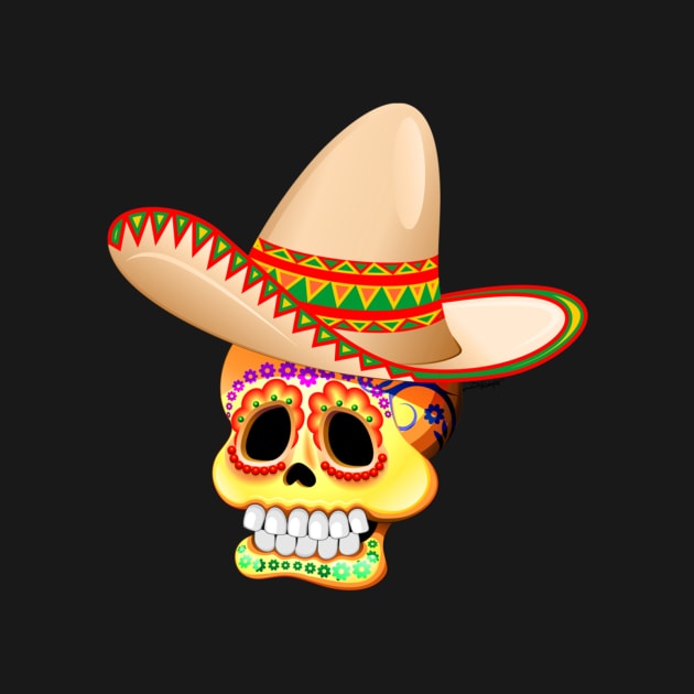 Mexico Sugar Skull with Sombrero by BluedarkArt