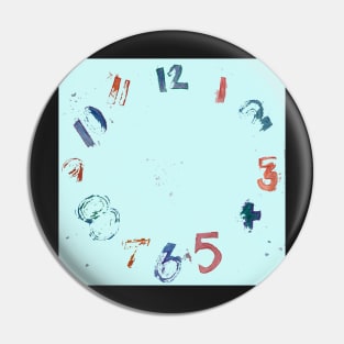 Clock with Numbers, watercolor Pin