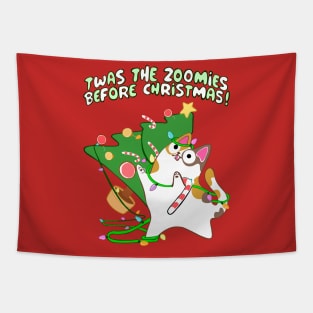 Twas the Zoomies Before Christmas Calico Cat Gone Crazy funny xmas Tapestry