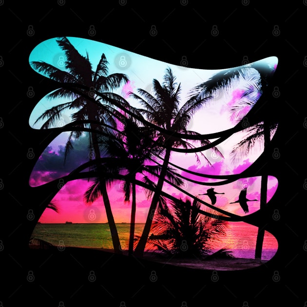 sunset beach In the 80s vintage style by Collagedream