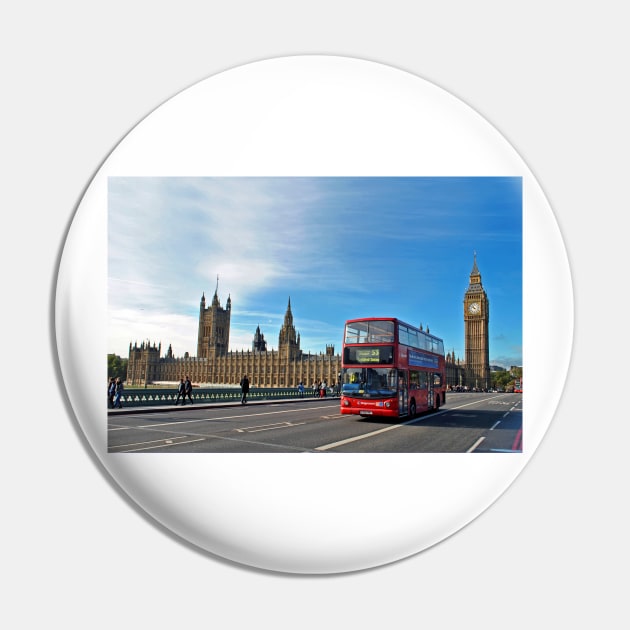 Red Bus Westminster Bridge Houses of Parliament Pin by AndyEvansPhotos