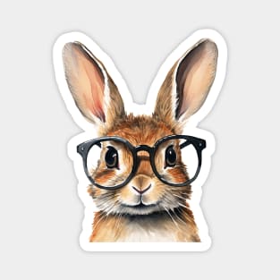 Watercolor Portrait Cute Rabbit With Glasses Magnet