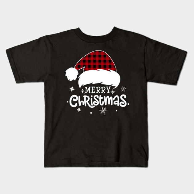 Merry Christmas Buffalo Red Plaid Santa Hat Xmas Holiday - Merry Christmas - Kids T-Shirt