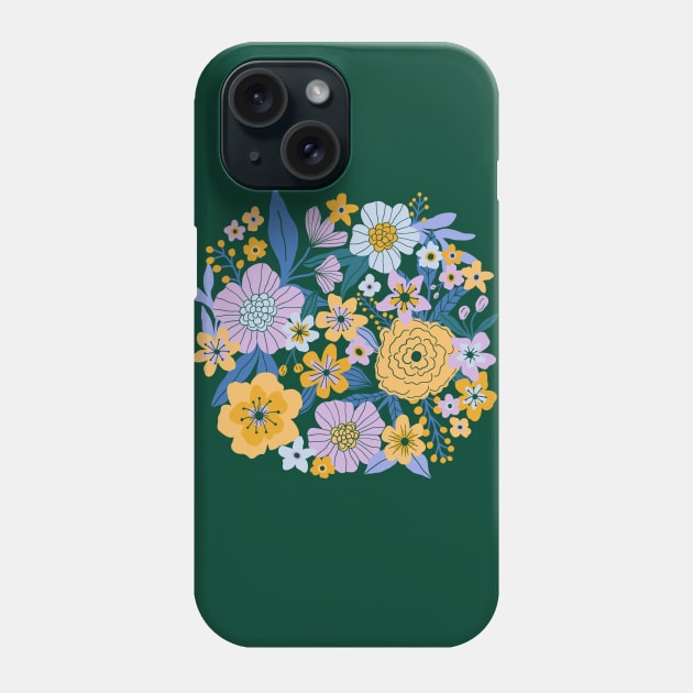 Vintage flower garden in lilac, yellow and green Phone Case by Natalisa