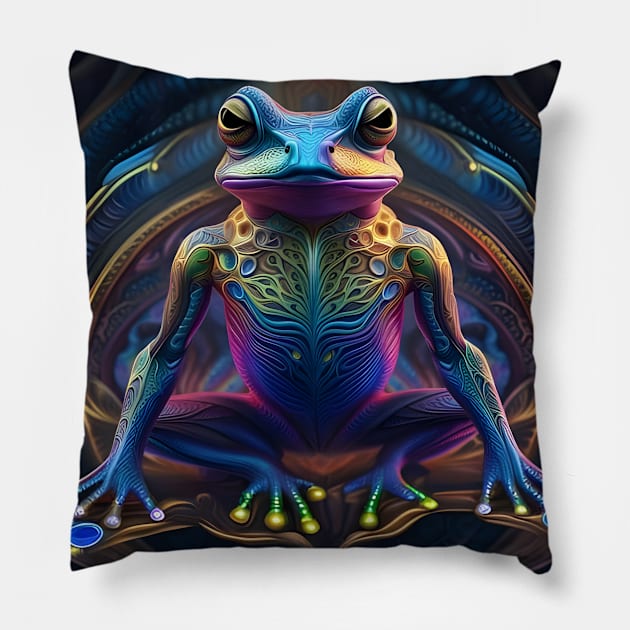 Froggy Animal Spirit (26.1) - Trippy Psychedelic Frog Pillow by TheThirdEye