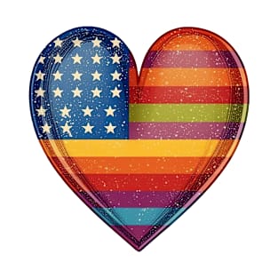 American Pride Flag Heart - Rainbow Colored Stars and Stripes Heart - LGBTQIA T-Shirt