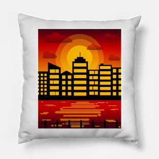 Sunset landscape in the city Pillow