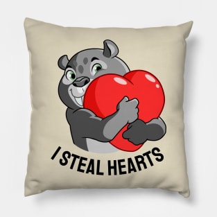 I steal hearts, friendly sabertooth tiger with qoute Pillow