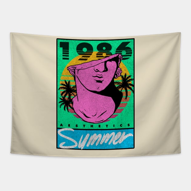 Vaporwave Summer Aesthetics 1986 Tapestry by A Comic Wizard