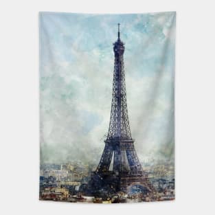 Paris watercolor paint design Tapestry