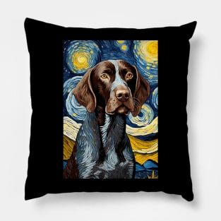 Gsp German Shorthaired Pointer Dog Breed Painting in a Van Gogh Starry Night Art Style Pillow