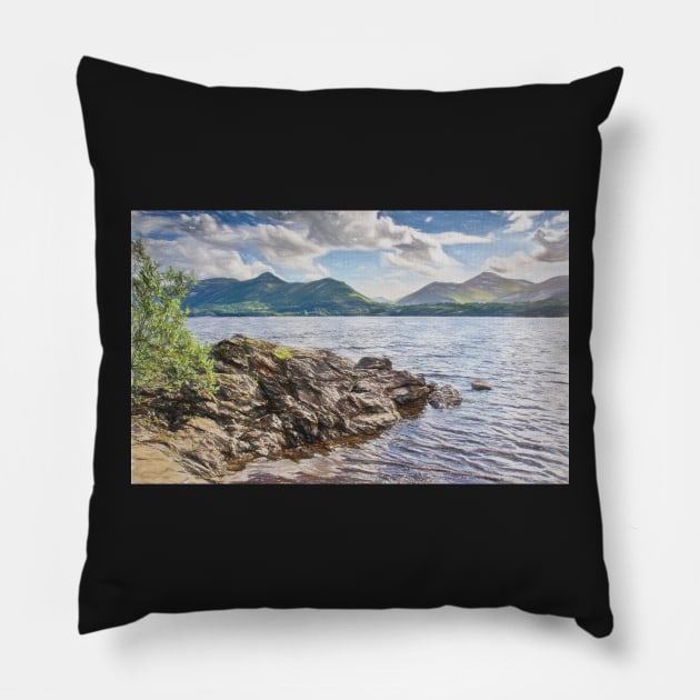 Looking Across Derwentwater Digital Art Pillow by IanWL