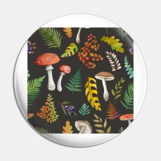 Red Mushrooms, fall leaves seamless pattern. Watercolor fly agarics, autumn foliage print. Woodland fantasy Pin